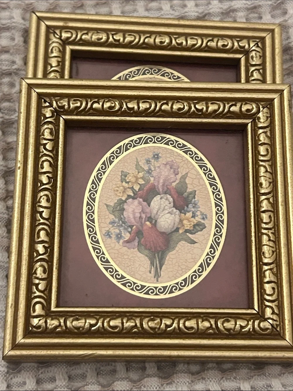 Gold Floral Framed Art Pair Miniature - Elegant Home Accents Gallery Wall